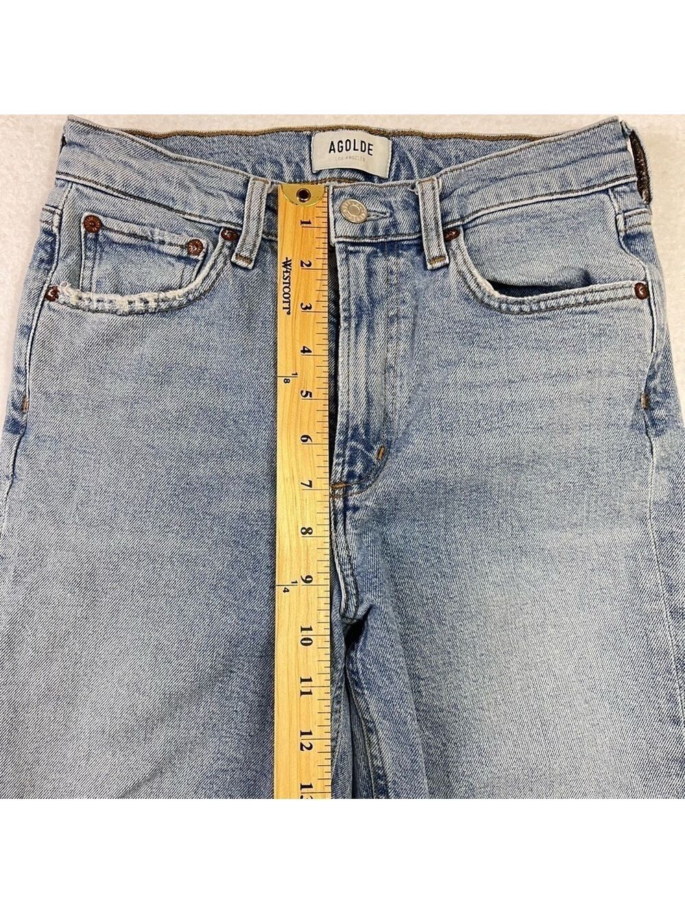 Agolde Jeans “Merrel” 25 Blue Slim Straight Leg Raw Hem Mid Rise Womens - Picture 9 of 12